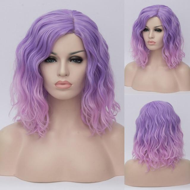 Frau zweifarbig kurze synthetische Perücken Farbverlauf weiß blau gewellt Ombre Haar Perücke für weiße Frauen Cosplay Bob Mittelteil Linie