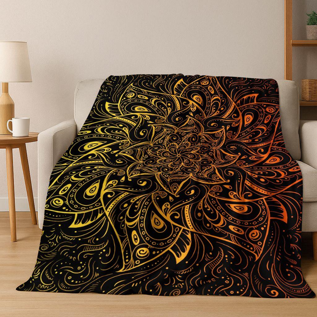 Rainbow Mandala Flower Chakras Yoga Bohemia Art Flannel Blanket,Cozy Soft Throw Blanket for Home Bedroom Bed Sofa Cover Kid Gift