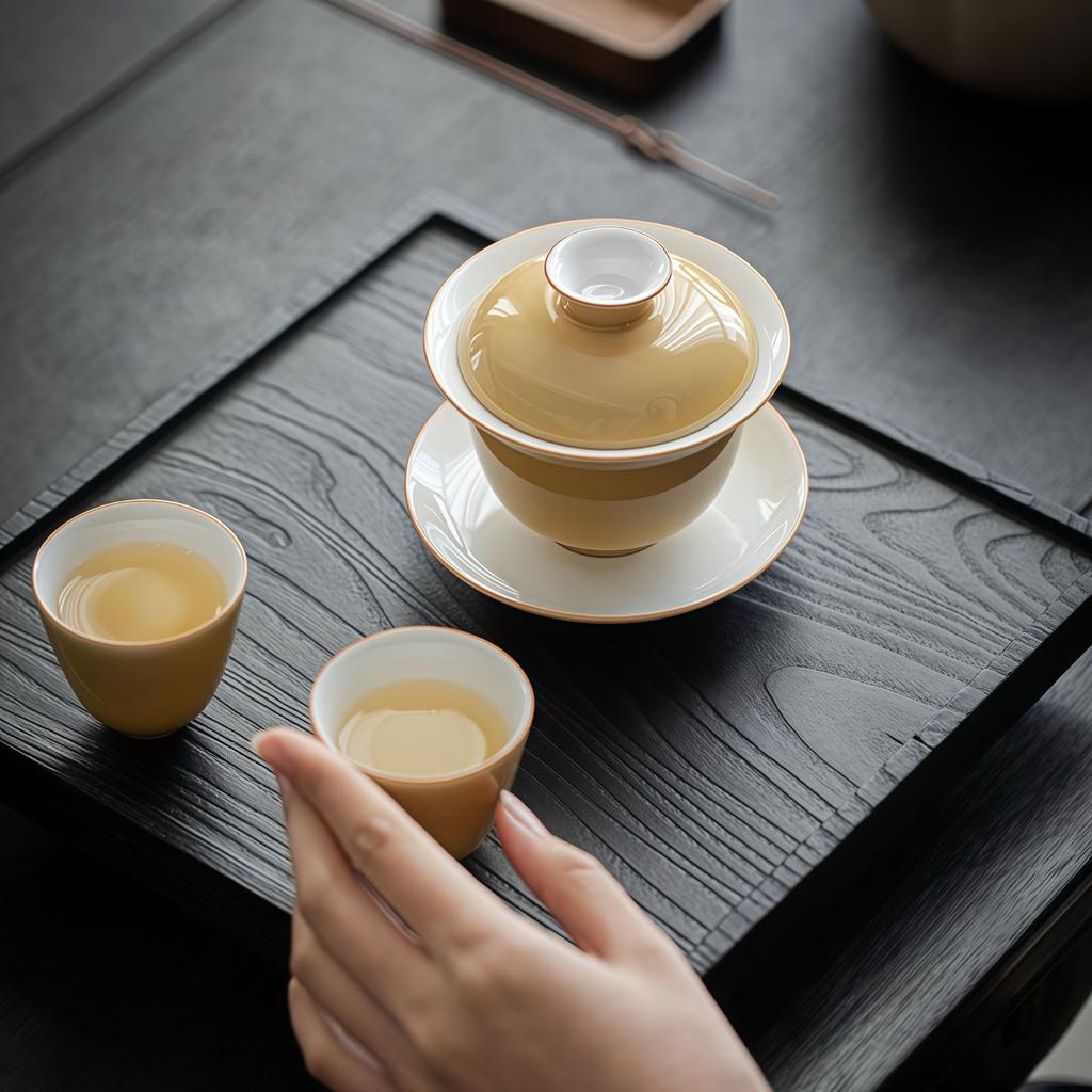 Ceramic Teacup White Porcelain Tea Tureen Handmade Solid Bowl Chinese Kung Fu Gongfu Gaiwan Retro Teaware Drinkware Tea Ceremony