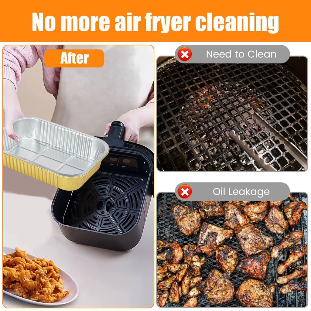 20Pcs Aluminum Foil Trays 1050ml Non-Stick Aluminum Foil Baking Pans Food Grade Aluminum Foil Containers for Air Fryer Oven
