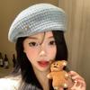 Blue Knitted Hollow Beret Women's Korean Edition Versatile Face Show Small Bud Hat Head Circumstance Painter