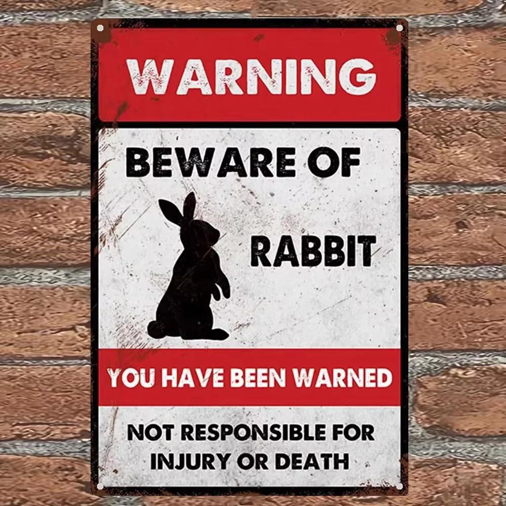 Rabbit Metal Tin Sign Funny Wall Art for Home Bar Coffee Shop Decor Vintage Style Sign Plaque for Office Decoration