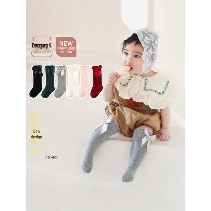 Spanish Baby Girl Dress Socks: Cotton-Polyester with Large Bow and Loose Cuff
