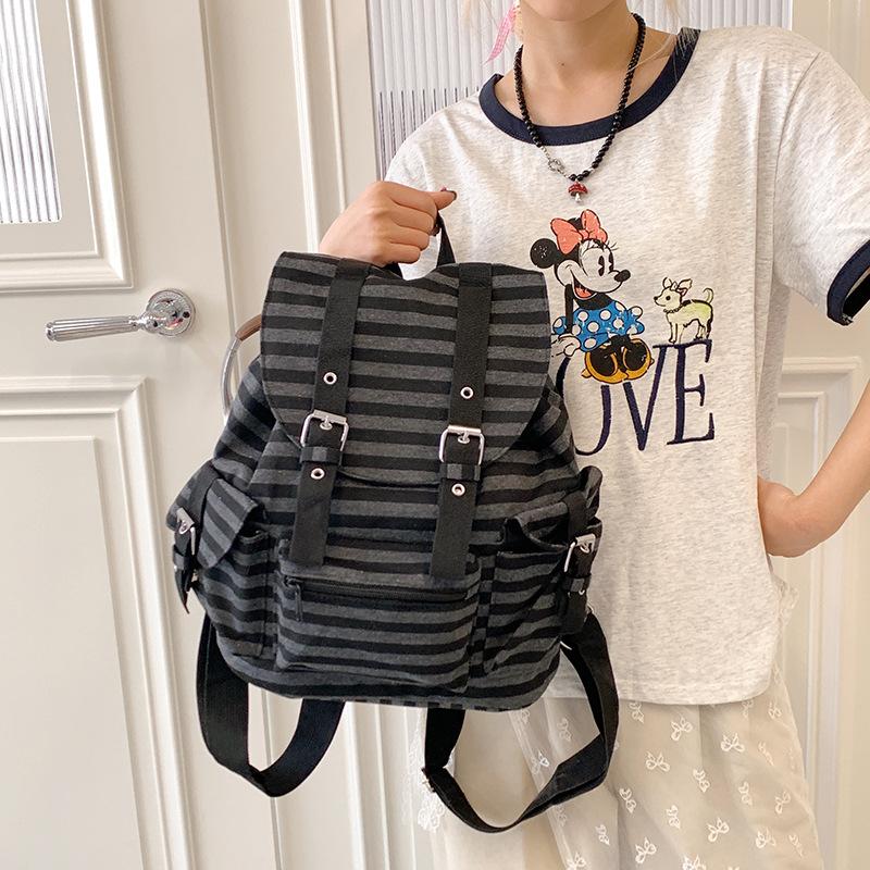 New Y2K Korean Striped Drawstring Backpack Fashion Women'S Kpop School Bag Rucksack Large Capacity Versatile Knapsack Travel Bag