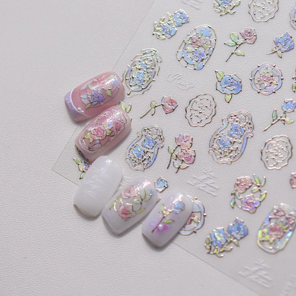 Self Adhesive Flower Nail Stickers 5D Nail Decals DIY Shell Light Nail Stickers Women