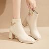 Autumn and Winter New Thick Heel Side Zipper Velvet Fashion Boots Versatile Leather Boots Femininity Women's Thin Boots