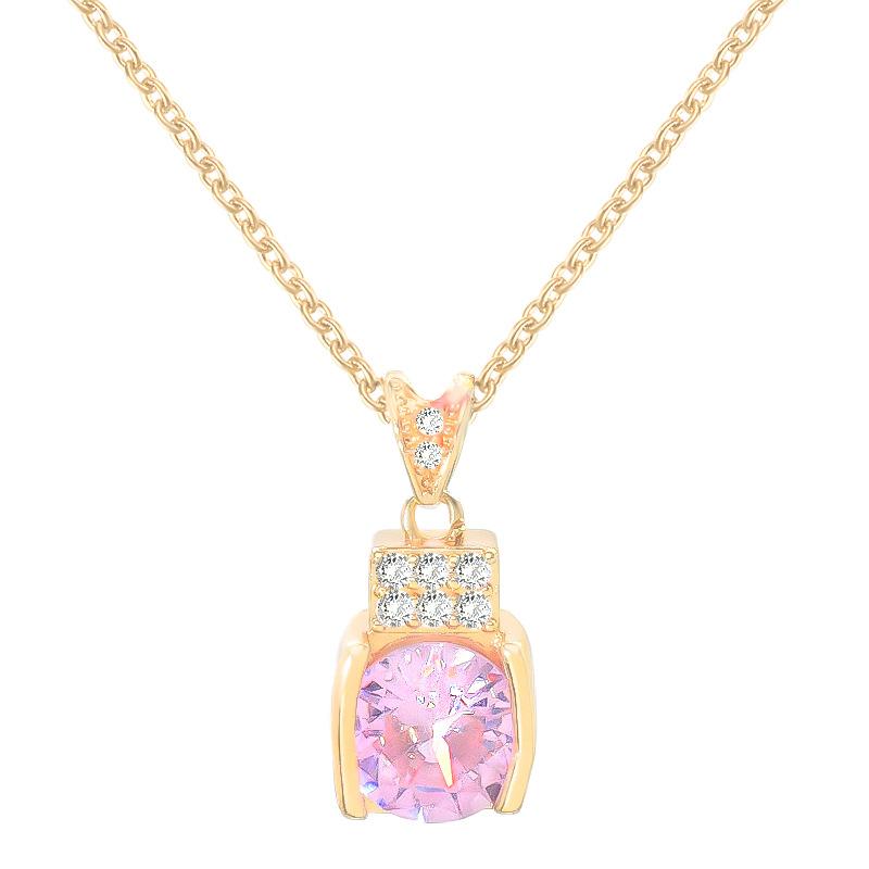 Titanium Steel Pink Zircon Necklace Female Court Retro Ethnic Style Exquisite Pendant Same Accessories