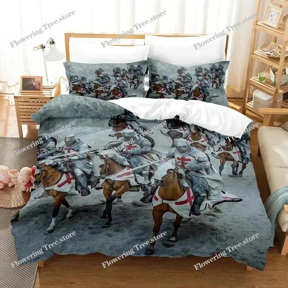 3D Print Christian Knights Templar Bedding Set Duvet Cover Bed Set Quilt Cover Pillowcase Comforter King Queen Size Boys Adult