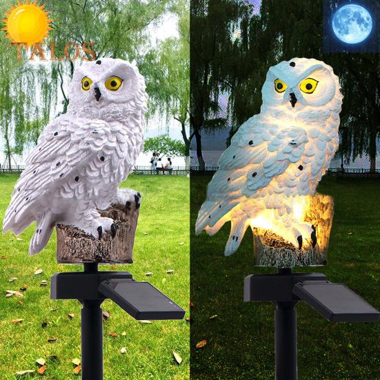 Solar Owl Light Resin Lighted Owl Figurine with Spike Garden Decoration Animal LED Solar Lamp for Home Lawn Patio Yard
