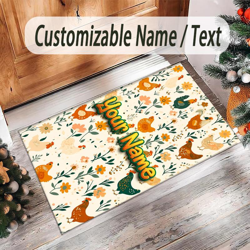 Floral Theme Crystal Velvet Rug Personalized Custom Name Text Soft Floor Mat Home Decor