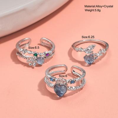 New Crystal Rings Kpop Heart Adjustable Ring Irregular Geometry Punk Vintage Rings Set for Women Girls 2024 Fashion Jewelry