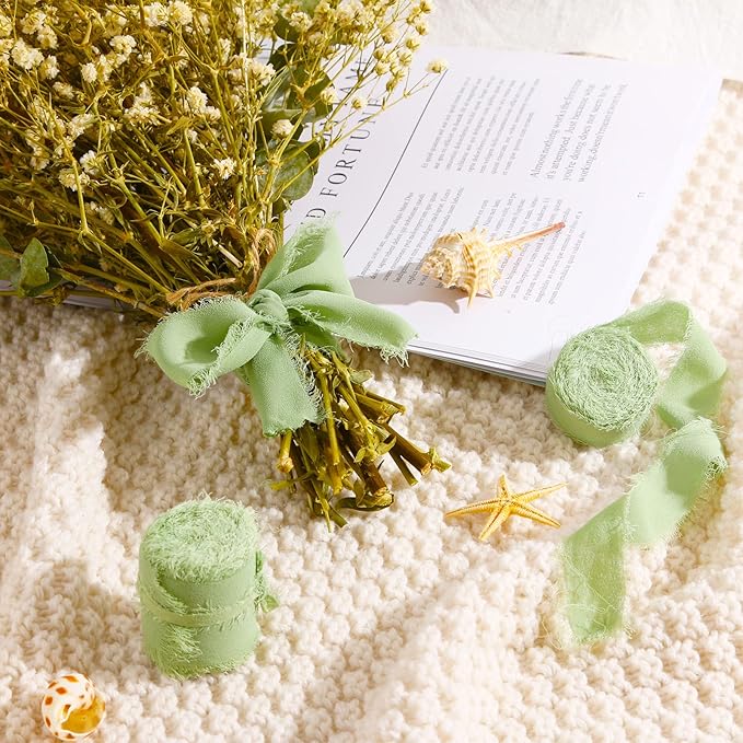 3 Rollen 4 cm x 3 m, handgefertigtes babyblaues Band zum Verpacken von Geschenken, Band mit ausgefransten Kanten zum Basteln, Dekorieren von Blumensträußen, Verpacken von Hochzeitsstoffen