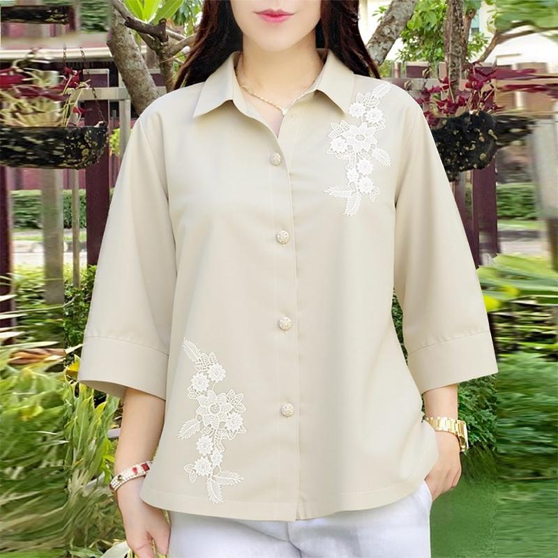 ZANZEA Women Turn Down Collar 3/4 Sleeve Loose Splice Blouse