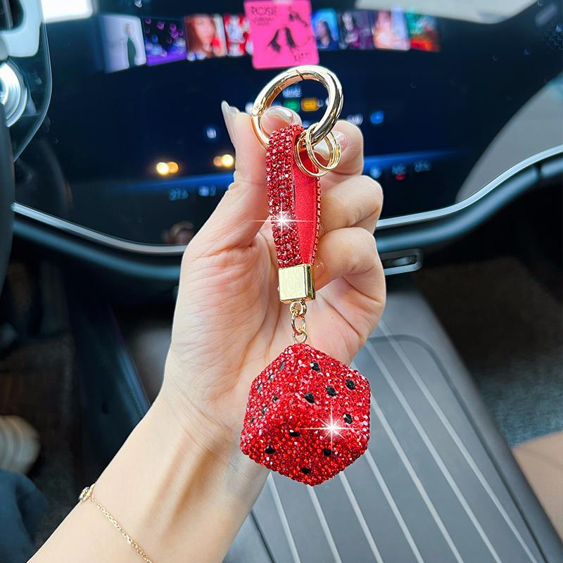 Creative Diamond Rope Dice Car Key Chain Pendant Personality Full Diamond Sieve Bag Accessories Fashion Backpack Gifts