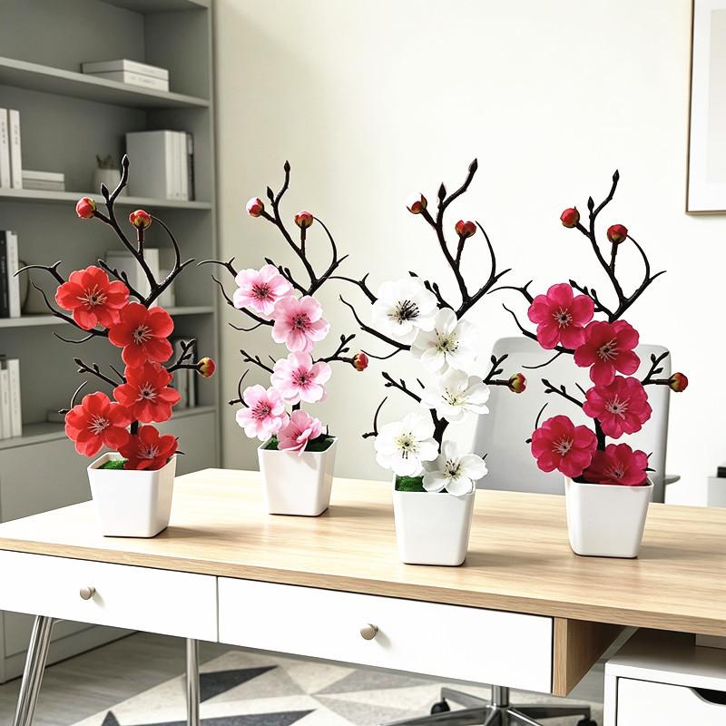 Artificial Plum Blossom Plant With Plastic And Silk For Home Decor And Wedding Centerpieces