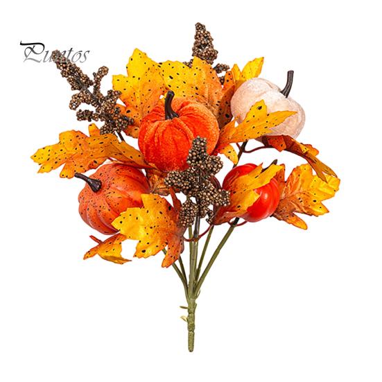 Bouquet Autunnale Artificiale con Zucche in Tessuto Foglie d'Acero Bacche di Grano, Fiori Finti e Decorazioni Autunnali per Centrotavola del Ringraziamento, Stagionale