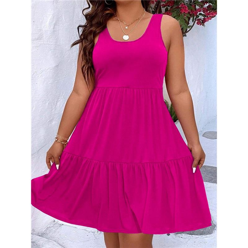 European And American Summer Plus Size Women's Casual Commuter Solid Color Sleeveless Mid Length Dress
