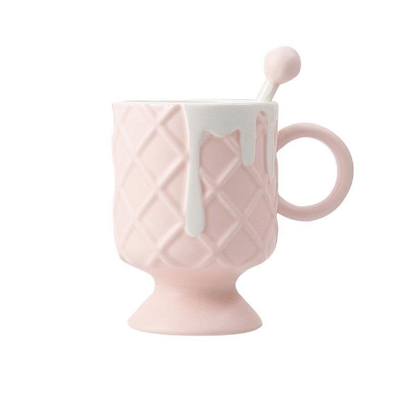 Cream Wind Tall Biscuits Ceramic Mug High Value with Stirring Spoon Coffee Cup Restaurant Household Drinking Cup
