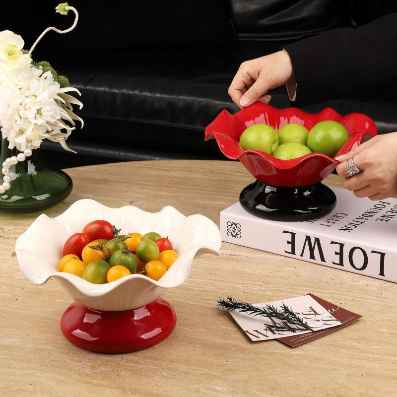 Creative Lily Drain Fruit Plate Ceramic Cute High Value Living Room Ornament High Foot Dried Fruit Snack Candy Plate