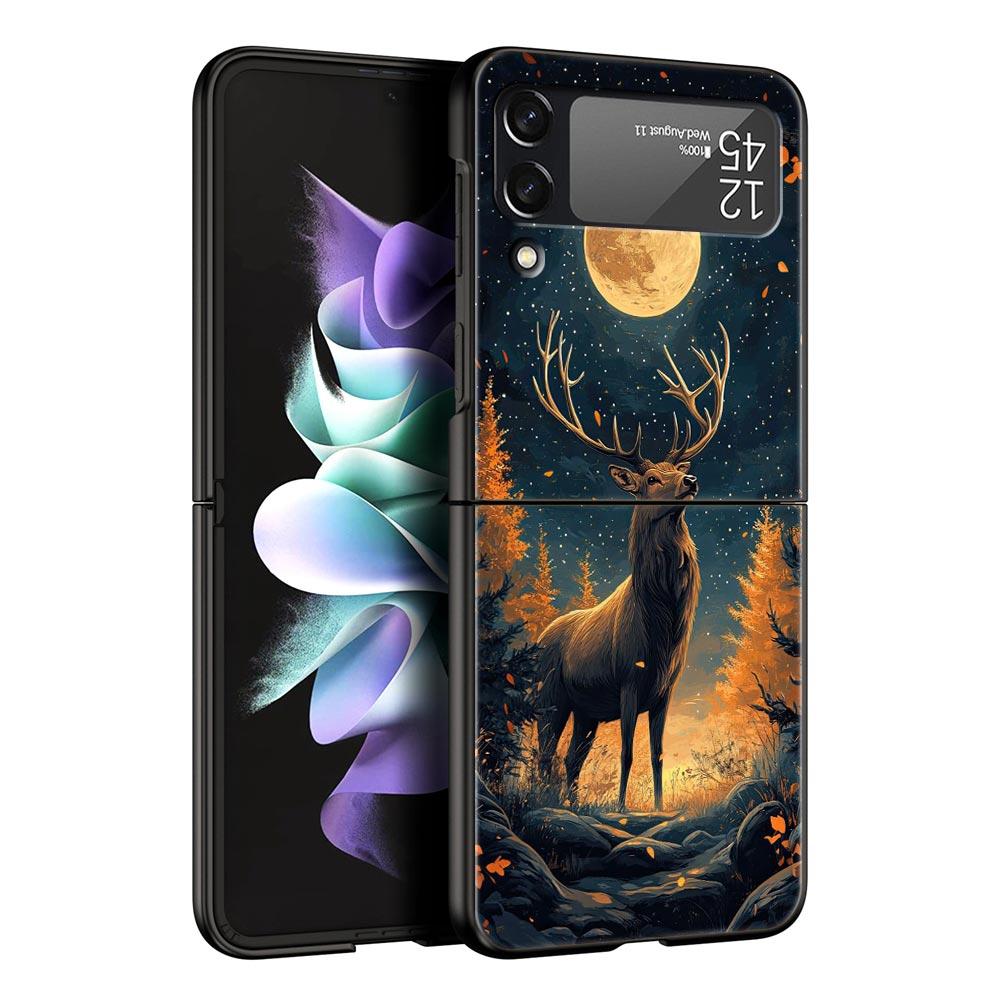 Deer Lichee Pattern Hard PC Phone Case For Samsung Galaxy Z Flip 7 6 5 4 Black Cover For Galaxy Z Flip 3 Foldable Shell Fundas