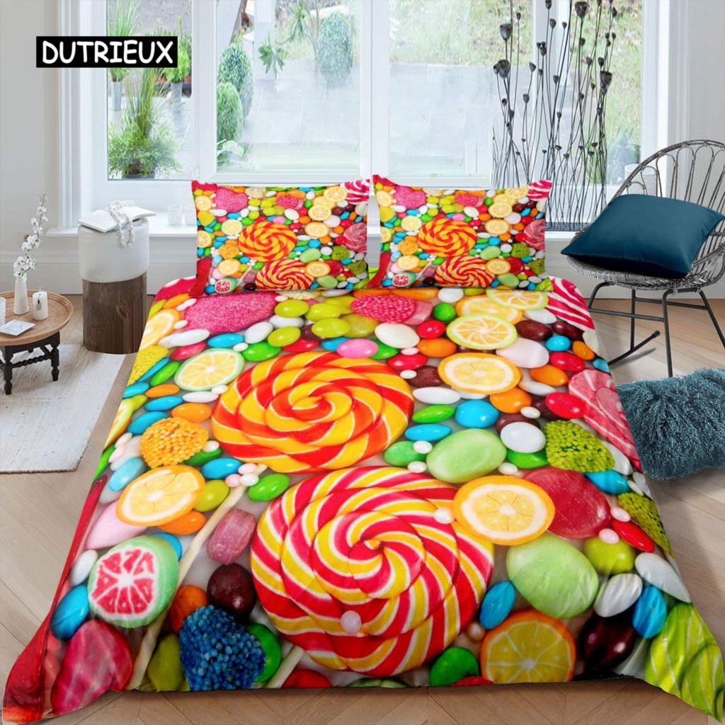 

Комплект пододеяльников с леденцами, комплект постельного белья с изображением еды, комплект постельного белья с синими пузырьками для детей, женщин, девочек, мечтательных пододеяльников EU single(135x200cm)