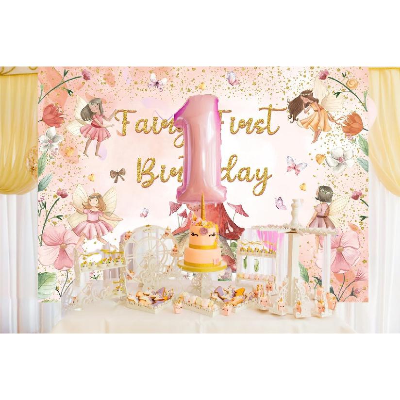 XCKALI Fairy First Birthday Backdrop Floral Fairy Girls 1st Birthday Photography Background Fairy Tale Theme Birthday Party Decorations 7x5FT