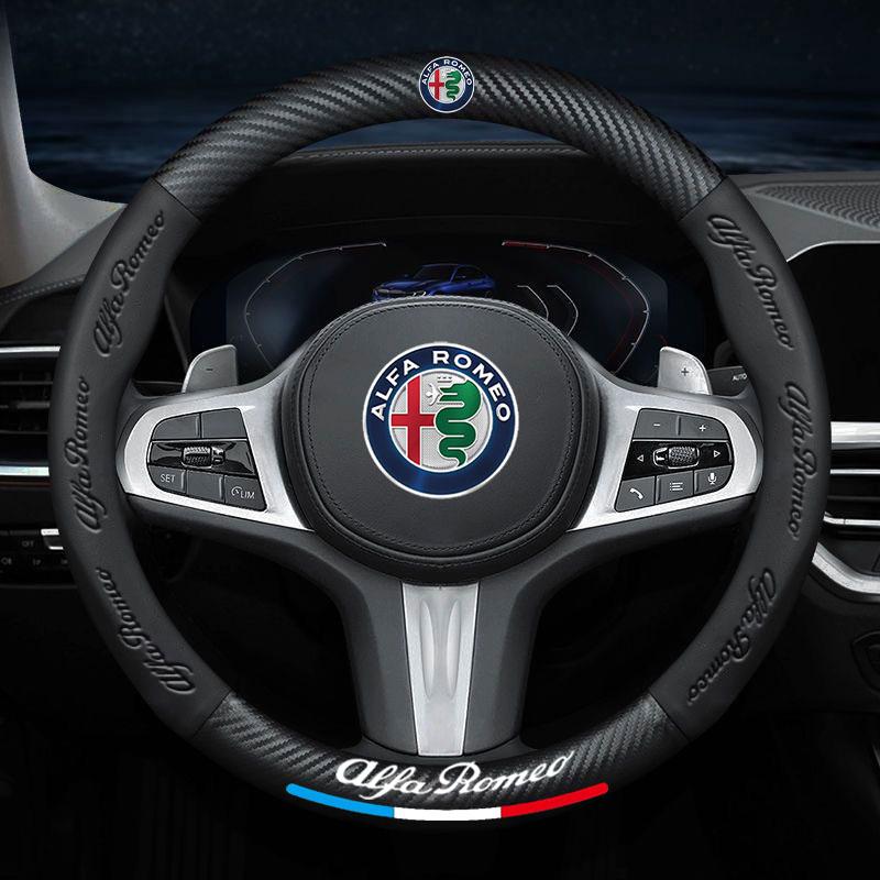 Car Steering Wheel Cover PU Leather Decoration Carbon Fiber For Alfa Romeo Giulia Stelvio Giulietta 159 147 156 166 Accessories