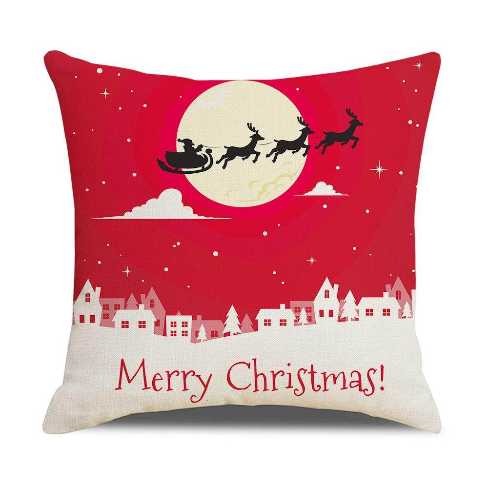 New Red and White Christmas Pillowcase Homewares Cartoon Elk Linen Sofa Pillowcase