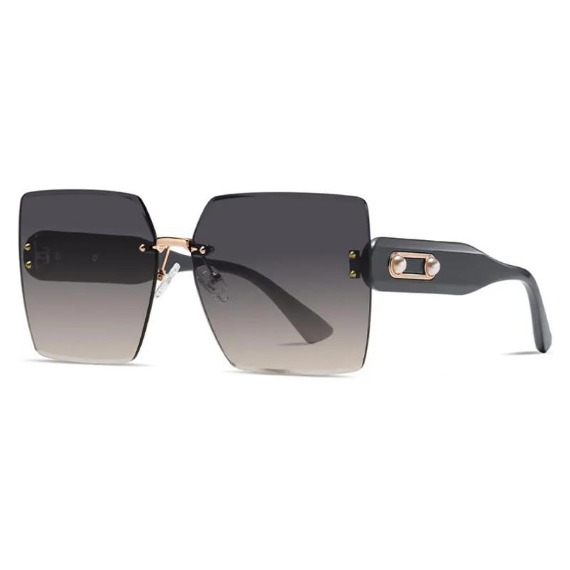 Trendy Rimless Sunglasses Women Fashion Oversized Square Sun Glasses Elegant Pearl Black Shades for Outdoor Travel