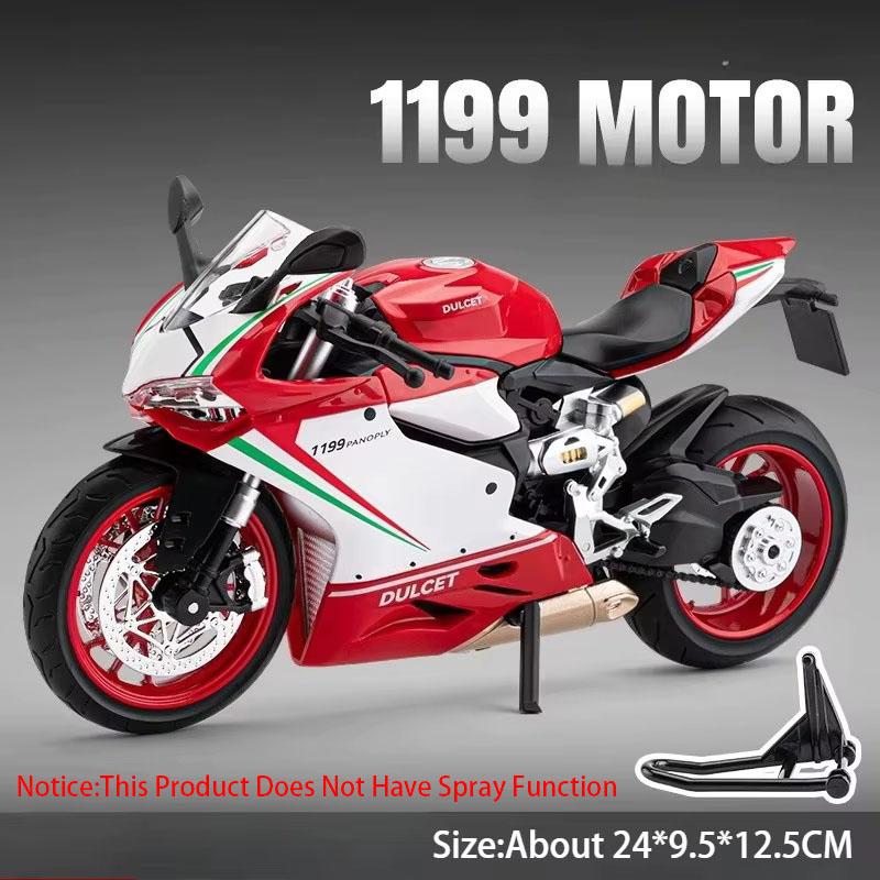 1:9 Alloy 1299 Motorcycle 1199 Diecast Models Toys Car Front Wheel Steering Shock Absorption Sound Light Cars Boyfriend's Gifts