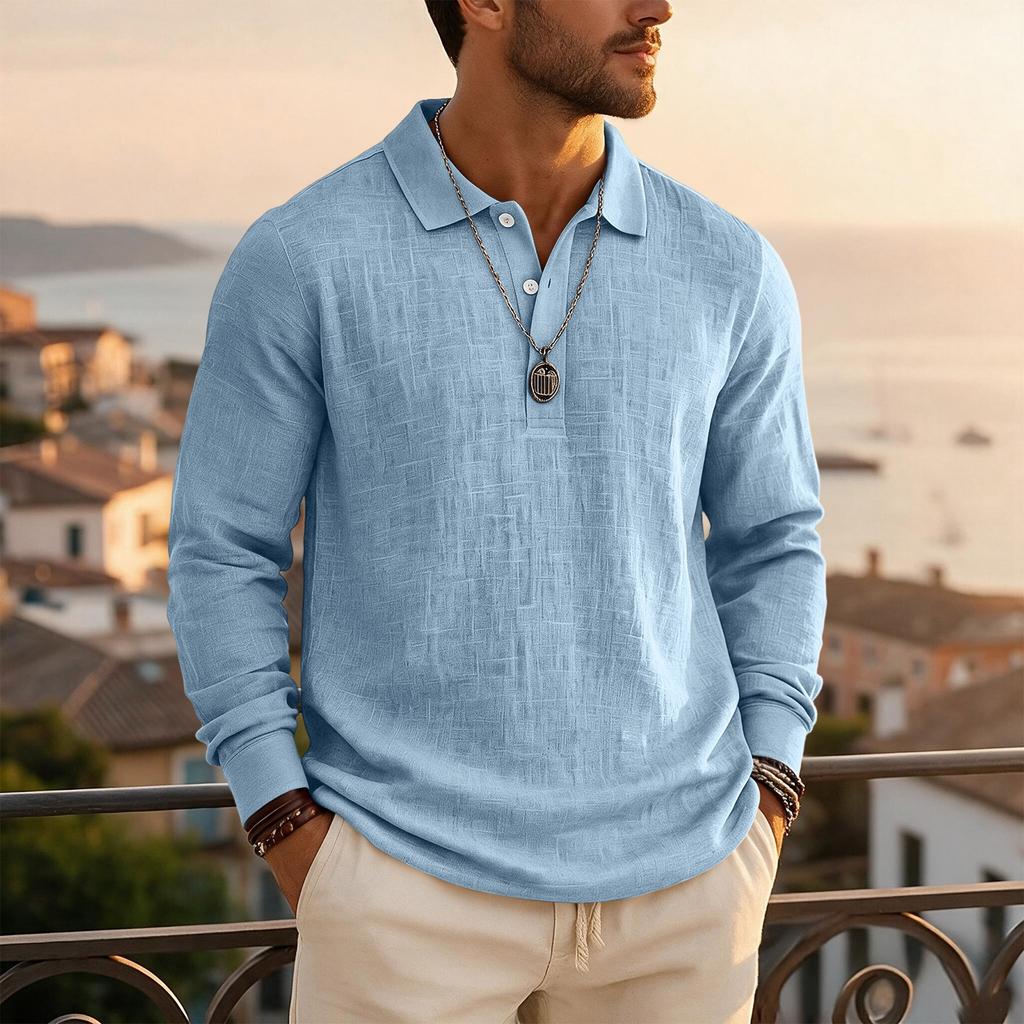 Men's Casual Long Sleeve Shirt in Slub Cotton Linen for Fall