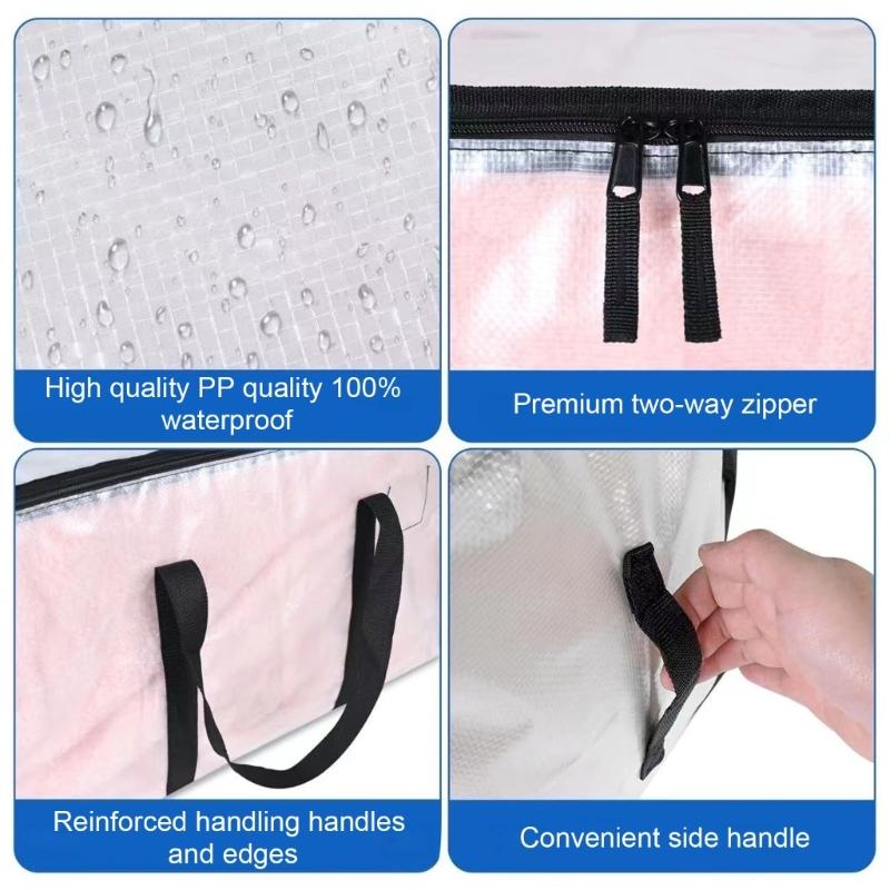 Pack of 4 Large Transparent Moving Bags with Reinforced Strap and Zippers Waterproof Bag for Storage and Organization