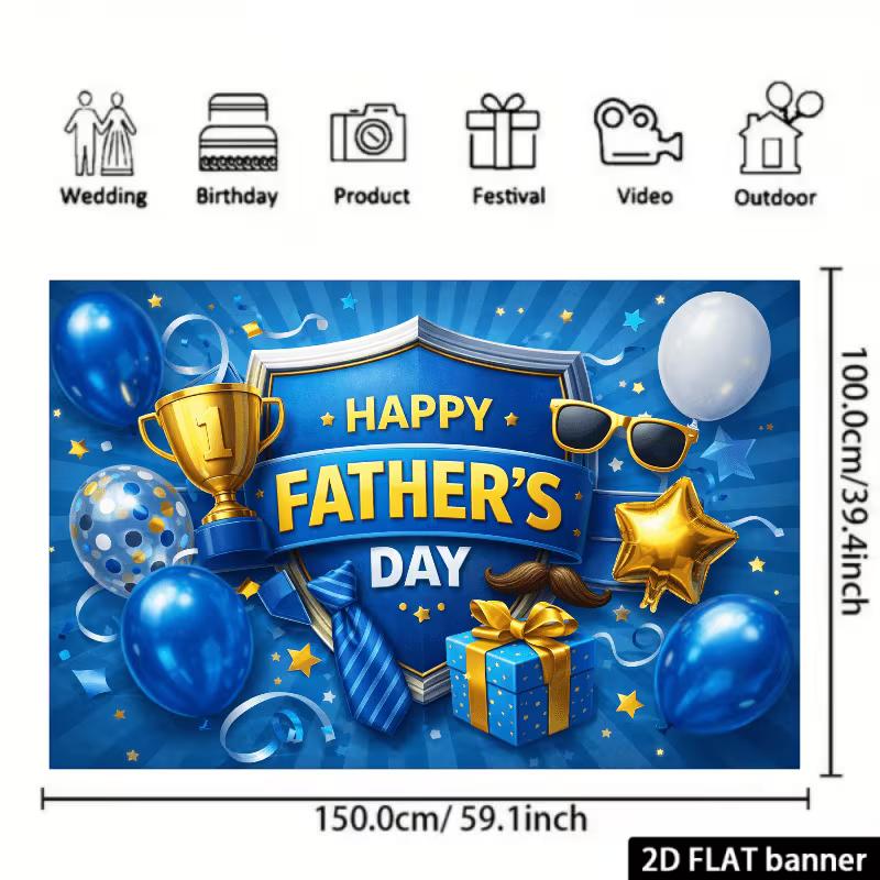2D Trophy & Mustache Father's Day Banner for Live Streaming and Party Background