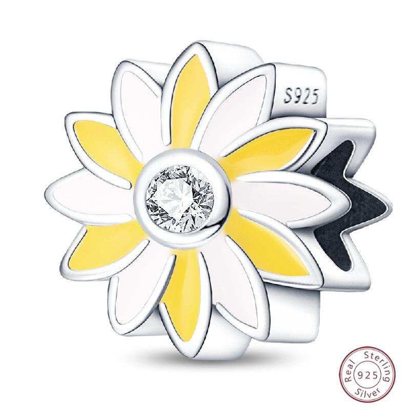 Copper Beaded Pendant Shiny Zirconia Sunflower Flower Original 3Mm Bracelet Women Fine Jewelry