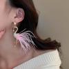 Korean Style Bird Drop Earrings for Women Pink Feather Rhinestone Dangle Earrings Fashion Zircon Accessories