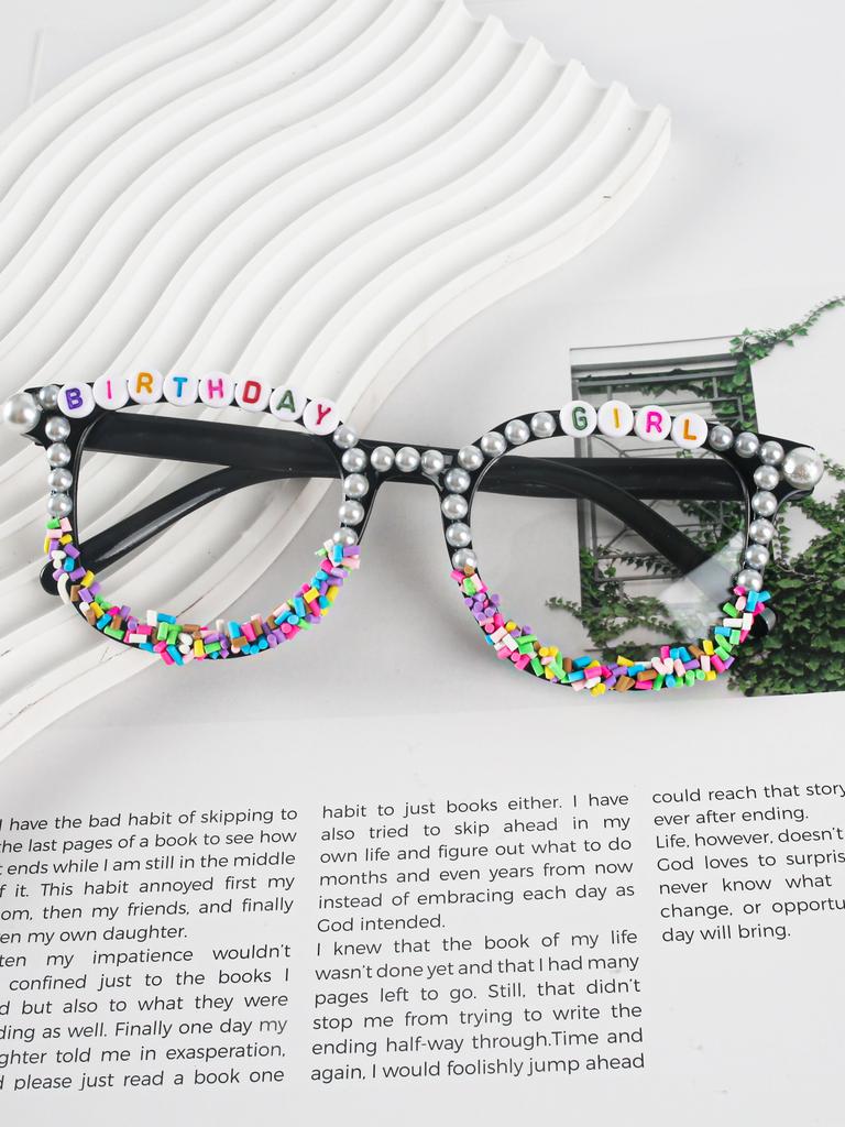 Square Pearl Sunglasses, Men'S And Women'S Personalized Diy Handmade Pearl English Alphabet Party Sunglasses
