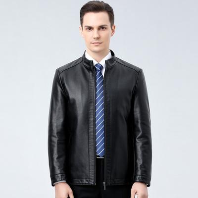 Neue Herbst- und Winter-Lammfell-Lederjacke für Männer mit Stehkragen, lässige Papajacke für junge und mittlere Altersgruppen, Motorrad-Lederjacke