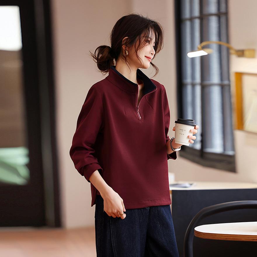 Женский свитер с воротником-стойкой на молнии новый весенне-осенний модный повседневный тонкий топ для маленькой мамы M 7993₽