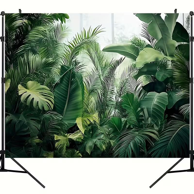 2D Jungle Plant 2D Flat Banner with Banana Leaves Photo Background
