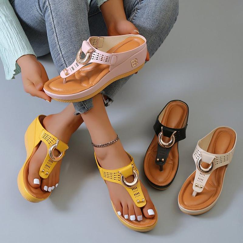 Women's Sandals Summer New Slope with Slippers Fashion Female Non-slip PU Open-toe Comfortable Beach Slippers
