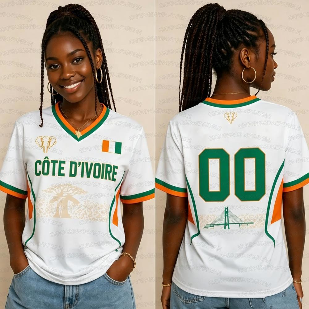 T-shirt Estiva Unisex Stampa Costa d'Avorio Scollo a V Manica Corta Maglietta Costa d'Avorio Maglie Taglie Forti T-shirt Sportiva Fan di Calcio