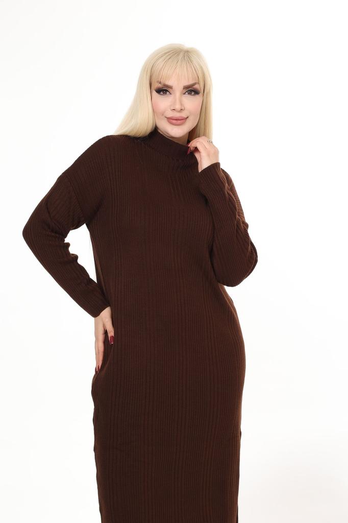 Women's Big Size Dress Green Half Turtleneck Knitted Knitted Dress