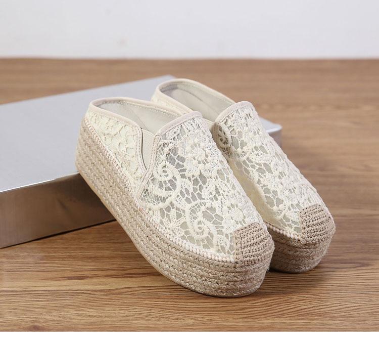 Women's Breathable Mesh Chunky Flat Bottom Shoes Slip on Embroidery Platform Shoes Large Size Casual Shoe White Female Footwear