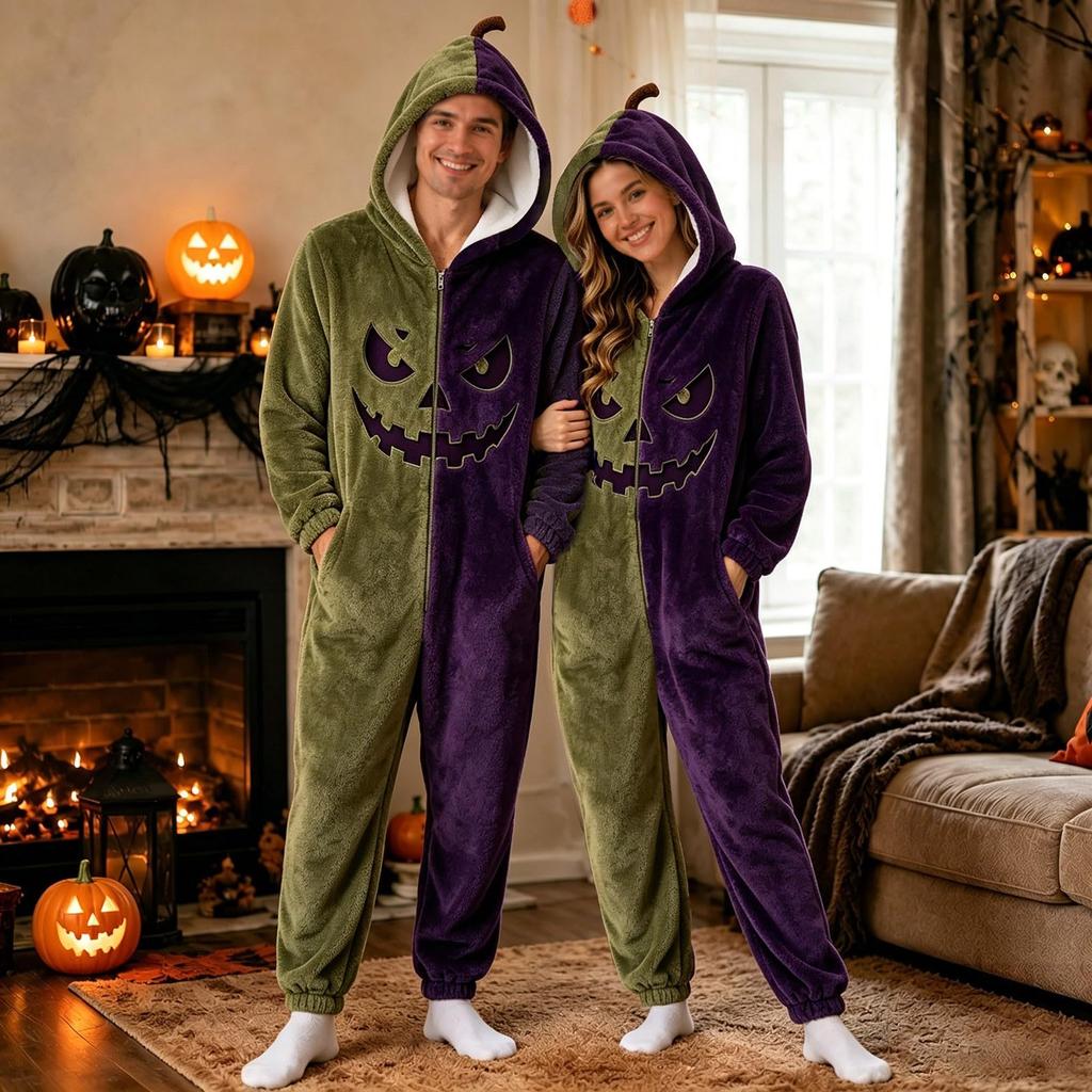 Adult Halloween Pajama Costume with Hood and Zipper Long Sleeve for Men Women