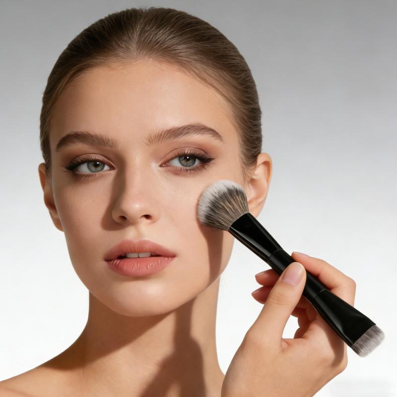 Pincel de Maquiagem Dupla Face Com Cerdas Macias e Densas Para Base Contorno Blush Perfeito Para Maquiagem Diária Uso em Viagem