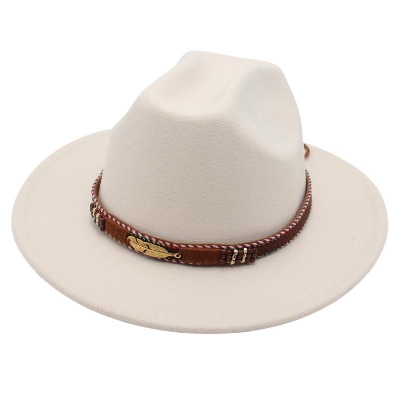 Ethnic Style Top Hat Minority Felt Hat Grassland Mongolian Woolen Hat Men'S And Women'S Feather Jazz Hat