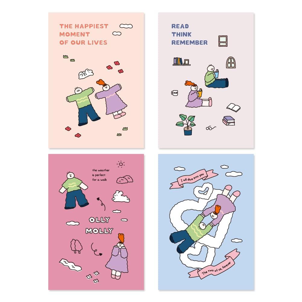 

Monolike B6 Olly Molly Grid Notebook, 4 Types, Set A, Olly Molly Grid Notebook A SET - Mini Notebook, Pocket Notebook, Cute Notebook, 80 Pages