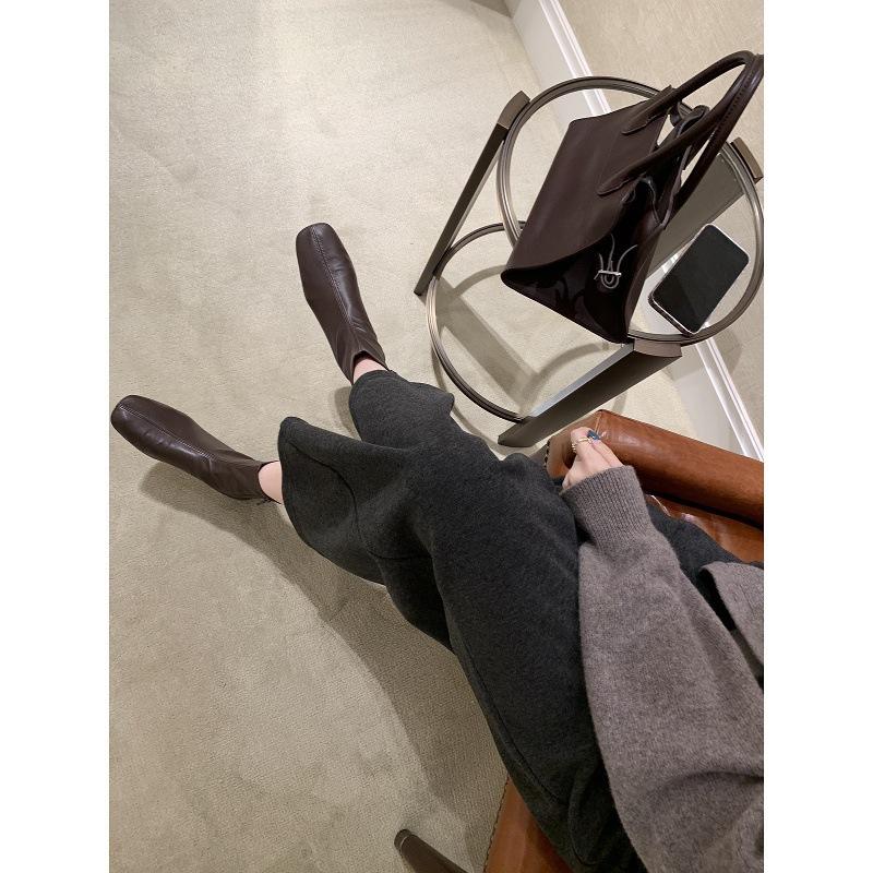 Sheepskin Version of Grape Ma with Inner Height Increase of 3cm Side Zipper Thin Boots Elastic Boots Women's Flat-bottomed Retro Short Boots