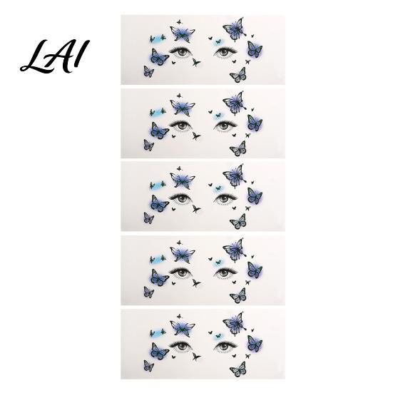 Eye Tail Stickers 5 Sheets Glitter Butterfly Stickers Temporary Face Tattoos for Kids Party Kids Cartoon Decals Festival Makeup Decor Easy Makeup