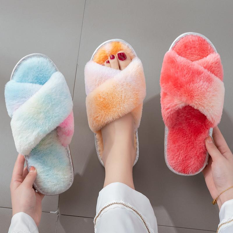 New Indoor Cotton Slippers Cross Wool Slippers PVC Fashion Ins Home Plush Slippers